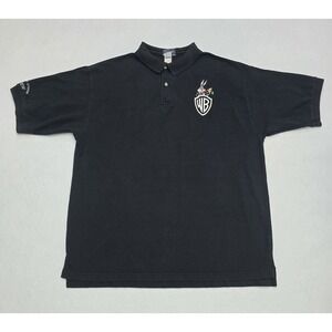 Warner Bros Mens XL Buggs Bunny Black‎ Embroidered Polo Shirt